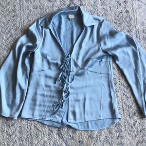 NWOT blue satin top